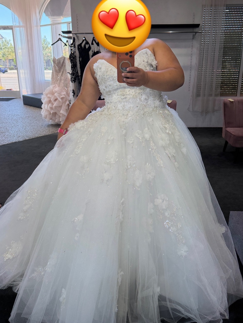 White Strapless Lace & Tulle Ball Gown Wedding Dress
